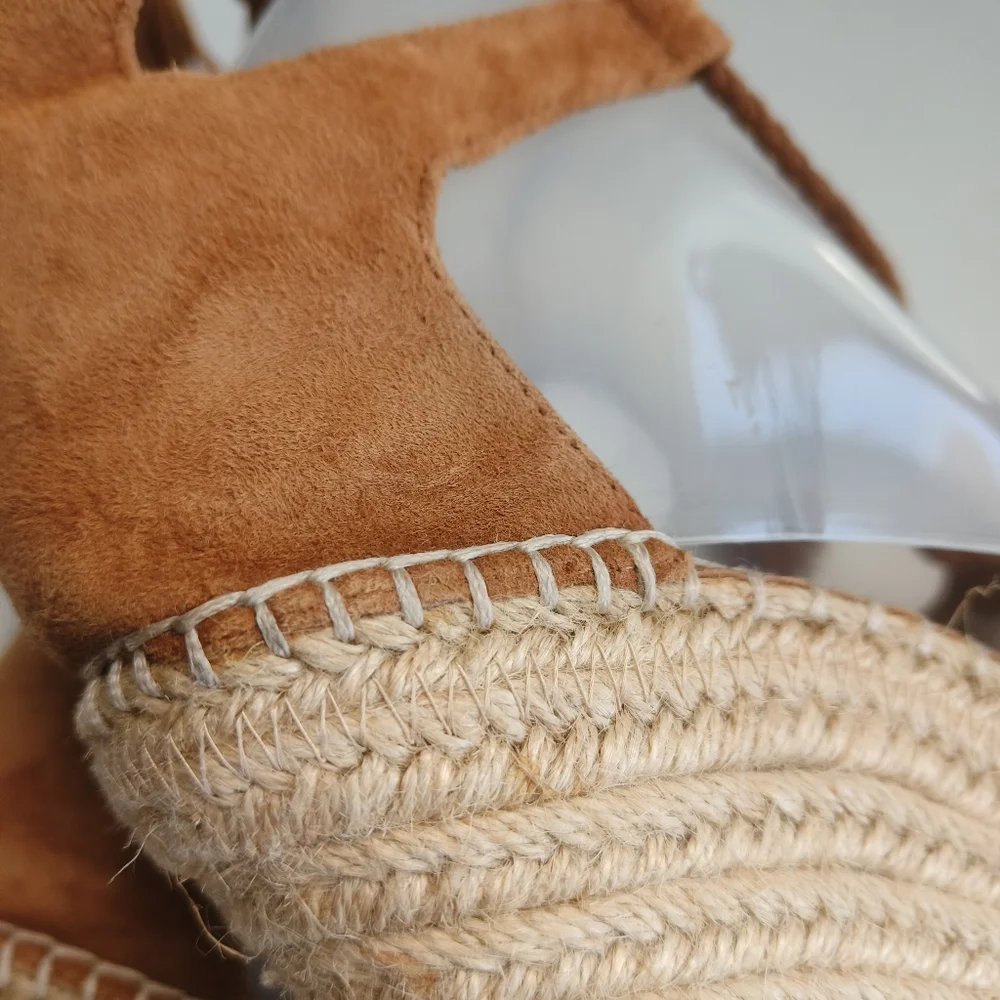Joie light brown Phyllis suede leather wedge espadrille tie up sandals size 36 w